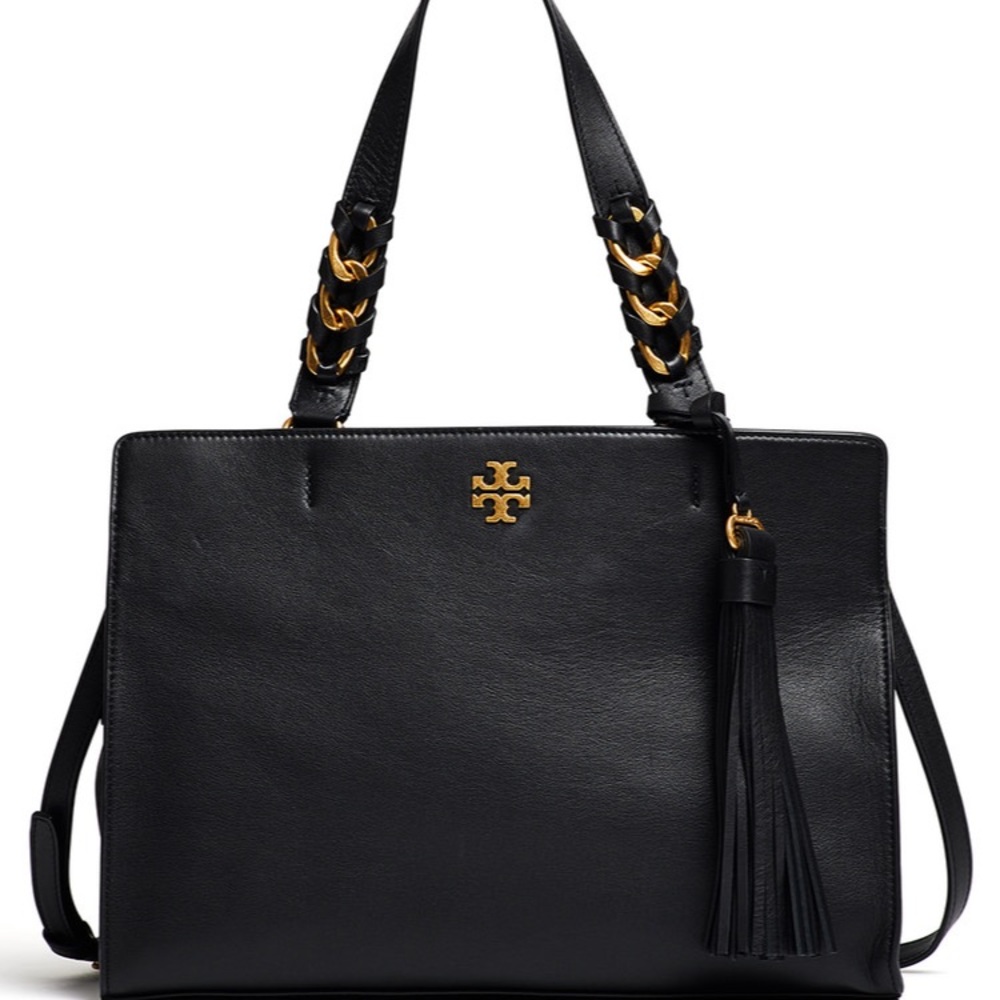 Tory Burch Black and Gold Austin Satchel